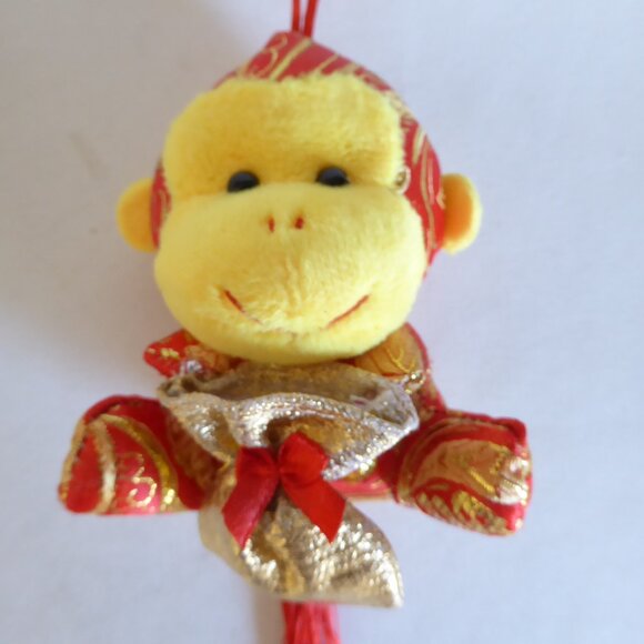VINTAGE 12” CHINESE SATIN NEW YEAR YEAR OF THE MONKEY PLUSH ORNAMENT - Picture 4 of 10